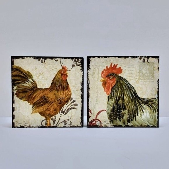 Rebecca Baer Other - French Farmhouse Roosters Square Canvas Set of 2 Rebecca Baer